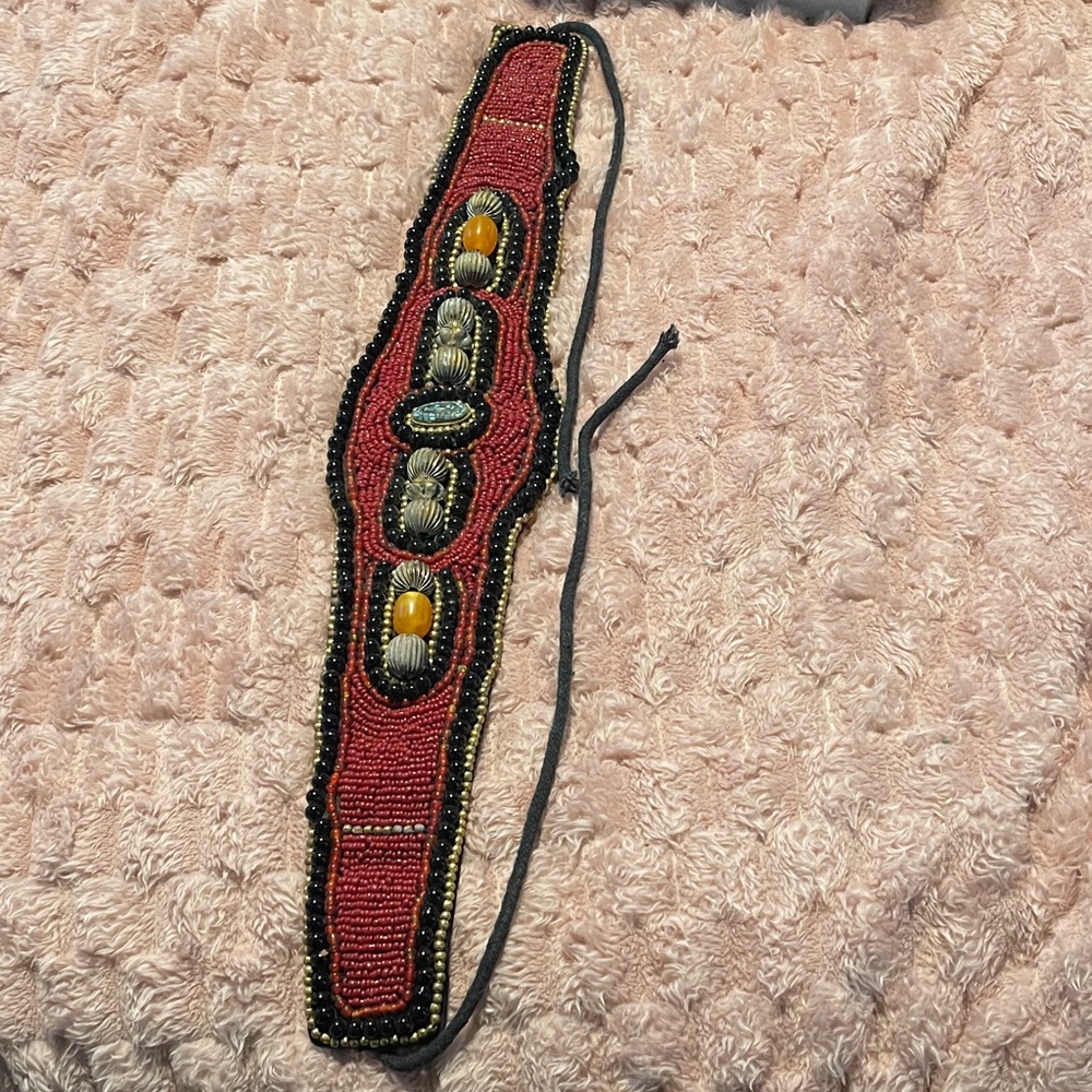 Handcrafted Beaded Belt- Red and Gold